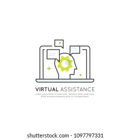 Vector Icon Style Illustration of Online Consultation Platform Concept with Dialog Box and Human Profile on Laptop Screen, Isolated Web Element, Chatbot Virtual Assistance and Online Support