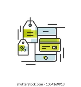 Vector Icon Style Illustration of Payment made through mobile phone. Concept icons NFC payments in a flat style. Pay or making a purchase contactless or wireless manner. Mobile Banking and Payments