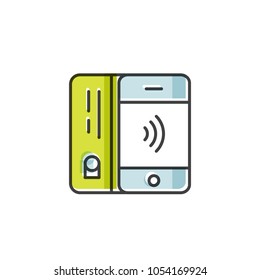 Vector Icon Style Illustration of Payment made through mobile phone. NFC payments in a flat style. Pay or making a purchase contactless or wireless manner. Mobile Banking and Payments