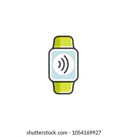 Vector Icon Style Illustration of Payment made through watch. NFC payments in a flat style. Pay or making a purchase contactless or wireless manner. Mobile Banking and Payments