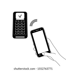 Vector Icon Style Illustration of POS terminal confirms the payment made through mobile phone. Concept icons NFC payments in a flat style. Pay or making a purchase contactless or wireless manner