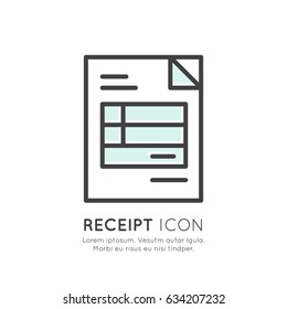Vector Icon Style Illustration of Receipt paper Invoice Document, Isolated Logo