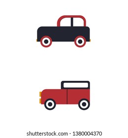 Vector Icon Style Illustration of Red and Dark Blue Vintage Cars 