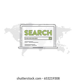 Vector Icon Style Illustration of Search Engine Application Software, Education and Research Development tool, Surf the Net, Network Data and Content, Global Map