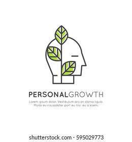 Vector Icon Style Illustration Of Self Development, Education, Personal Growth Concept, Isolated Minimalistic Object