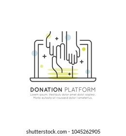 Vector Icon Style Illustration Set Of Graphic Elements For Nonprofit Organizations And Donation Centre. Fundraising, Crowdfunding Project Label, Charity Logo, Cooperation, Volunteer, Support Africa