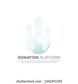 Vector Icon Style Illustration Set of Graphic Elements for Nonprofit Organisations and Donation Centre, Fundraising, Crowdfunding Project, Charity Logo, Cooperation, Volunteer, Support Worldwide
