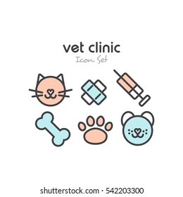 Vector Icon Style Illustration Set of Pet Veterinary Clinic Shop with Cat and Dog