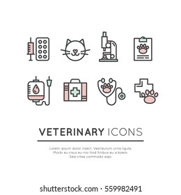 Vector Icon Style Illustration Set Of Pet Veterinary Clinic Shop Or Centre