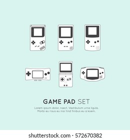 Vector Icon Style Illustration Set of Old School Game Pad Joystick Controller Family, Isolated Fully Editable Object, Start Button