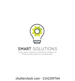 Vector Icon Style Illustration of Smart Solution Thinking Outside The box, Bright Idea Concept, Brainstorming and Teamwork