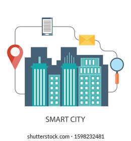Vector Icon Style Illustration of Smart City Concept and Technology
