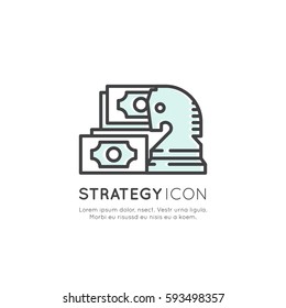 Vector Icon Style Illustration of Strategy Successful Business Management Concept, Isolated Minimalistic Object