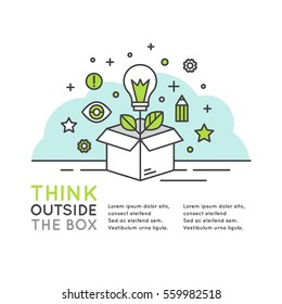 Vector Icon Style Illustration of Think Outside the Box Concept , Imagination, Smart Solution, Creativity and Brainstorm