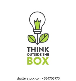 Vector Icon Style Illustration of Think Outside the Box Concept , Imagination, Smart Solution, Creativity and Brainstorm Quote