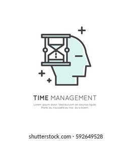 Vector Icon Style Illustration of Time Management and Meeting Deadline, Isolated Simple Template