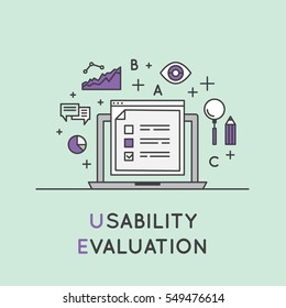 Vector Icon Style Illustration of Usability Testing Evaluation Process