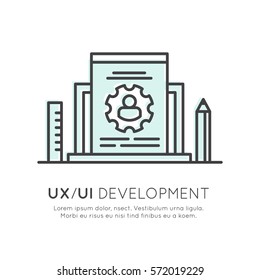 Vector Icon Style Illustration of UX UI User Interface and User experience Process Concept, Editable Isolated Background Picture