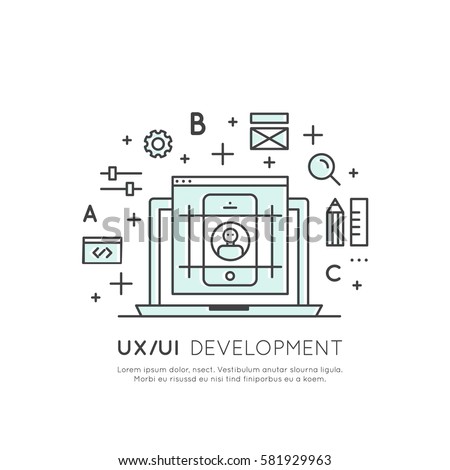Vector Icon Style Illustration of UX UI User Interface and User Experience Process