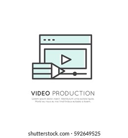 Vector Icon Style Illustration of Video Production, Content Making, Data Creation, Vlog Posting, Isolated Simple Template