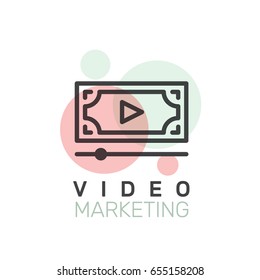 Vector Icon Style Illustration of Video Marketing, Internet E-Mail or Mobile Notifications and Offer Marketing and Social Campaign. Promotion Process Concept