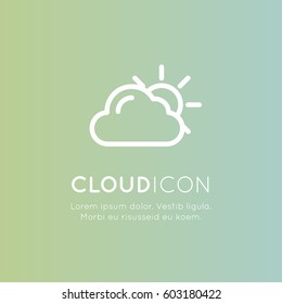 Vector Icon Style Illustration of Weather Forecast Mobile and Web Application Button Symbol, Isolated Minimalistic Object, Partly Cloudy, Sun, Gradient Neon Background