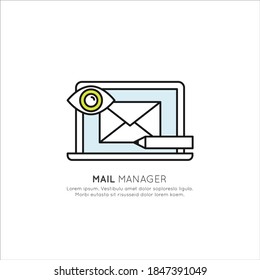 Vector Icon Style Illustration Web Badge of Mail Manager Service App, 
Isolated Minimalistic Picture