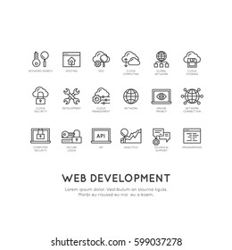 Vector Icon Style Illustration of Web Development, Programming, Network Service, Security, Online Application, Cloud Computing, Isolated Minimalistic Objects
