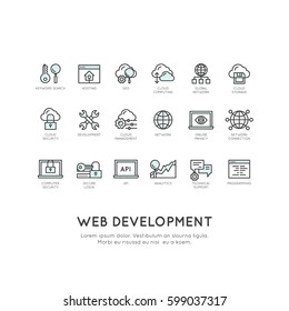 Vector Icon Style Illustration of Web Development, Programming, Network Service, Security, Online Application, Cloud Computing, Isolated Minimalistic Objects