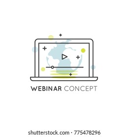 Vector Icon Style Illustration Of Webinar And Presentation Video Live Stream, Online Tutorial, Edication, Lesson Stream, Virtual Classroom