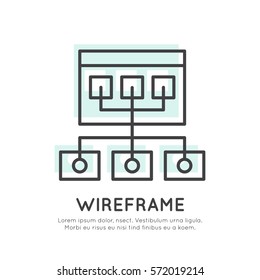 Vector Icon Style Illustration of Wireframe Structure Layout, UX UI User Interface and User experience Process Concept, Editable Isolated Background Picture