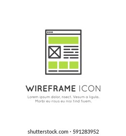 Vector Icon Style Illustration of Wireframe Layout Design, Web Programming, UI or UX Optimization, Responsive Interface, Network, Page Building Concept, Isolated Object