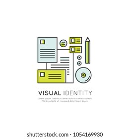 Vector Icon Style Logo Concept of Brand Design, Visual Identity, Company Merch Set, Isolated Linear Design