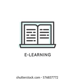 Vector Icon Style Logo of E-learning, internet education and online book, Isolated Linear Design
