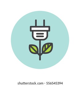 Vector Icon Style Logo Element for Web App Design. Environment, renewable energy, sustainable technology, recycling, ecology solutions. Adaptor plug charger with green leaf tree