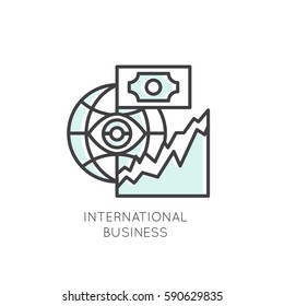 Vector Icon Style Logo of International Business, Management, Marketing, Market, Connection, Isolated Linear Design Concept