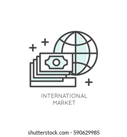 Vector Icon Style Logo of International Business, Management, Marketing, Market, Connection, Isolated Linear Design Concept