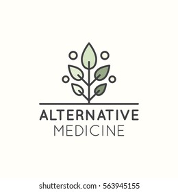 Vector Icon Style Logo Sign of  Alternative Medicine. IV Vitamin Therapy, Anti-Aging, Wellness, Ayurveda, Chinese Medicine. Holistic centre. Green Energy Tree