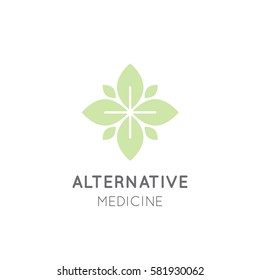 Vector Icon Style Logo Sign Of  Alternative Medicine. Vitamin Therapy, Anti Age, Wellness, Ayurveda, Chinese Medicine, Holistic Centre, Green Energy Mandala