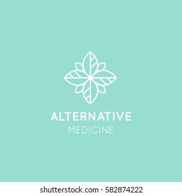 Vector Icon Style Logo Sign of  Alternative Medicine. Vitamin Therapy, Anti Age, Wellness, Ayurveda, Chinese Medicine. Holistic centre. Green Energy Mandala