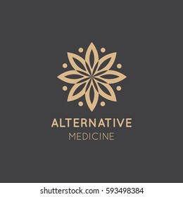 Vector Icon Style Logo Sign of  Alternative Medicine. IV Vitamin Therapy, Anti-Aging, Wellness, Ayurveda, Chinese Medicine. Holistic centre. Green Energy Mandala