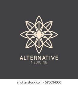 Vector Icon Style Logo Sign of  Alternative Medicine. IV Vitamin Therapy, Anti-Aging, Wellness, Ayurveda, Chinese Medicine. Holistic centre. Energy Mandala, Organic Cosmetics Label