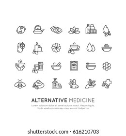 Vector Icon Style Logo Sign Set Of  Alternative Medicine. IV Vitamin Therapy, Anti-Aging, Wellness, Ayurveda, Chinese Medicine. Holistic Centre. Green Energy Mandala