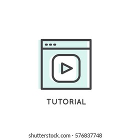 Vector Icon Style Logo of Tutorial, Webinar, Video Cast, Streaming, Online Presentation, Video App or Vlog, Isolated Linear Design