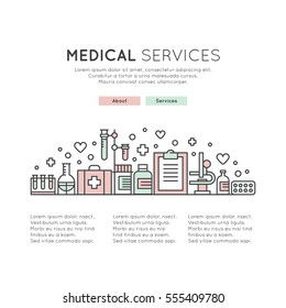 Vector Icon Style One page Web Design Template with Health Control Technology, Doctor App, Digital Medicine Healthcare. Flat Editable  Design Concept, Website Elements Layout