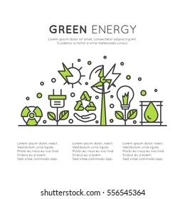 Vector Icon Style One page Web Design Template with thin line icons of environment, renewable energy, sustainable technology, recycling, ecology solutions. Icons for website, mobile app design