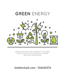 Vector Icon Style One page Web Design Template with thin line icons of environment, renewable energy, sustainable technology, recycling, ecology solutions. Icons for website, mobile app design