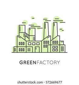 Vector Icon Style One Page Web Design Template With Thin Line Icons Of Environment, Renewable Energy, Sustainable Technology, Recycling, Ecology Solutions, Eco Green Factory Landscape