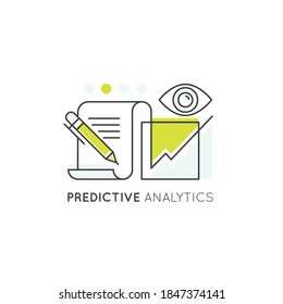 Vector Icon Style Predictive Analysis Web Badge Illustration. Statistical Techniques for predictive Modeling through Machine Learning of mined Data. Isolated Minimalistic Prediction concept Picture