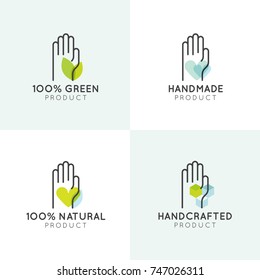 Vector icon style set of emblems, badges for handcrafted goods and products for  designers selling unique, handmade goods - tags for packaging and labels